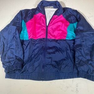 Vintage 90s Colorblock Windbreaker Jacket  Nylon Track Jacket  Large